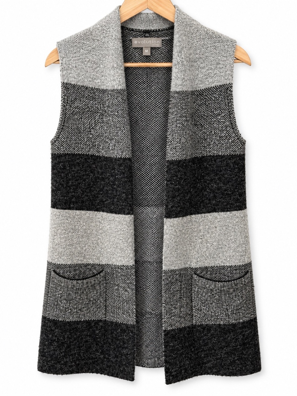Evolution by Cyrus Gray Black Colorblock Long Sweater Vest Cardigan Size M